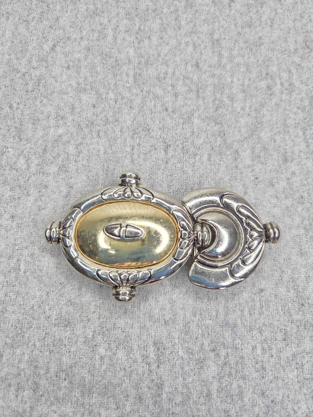Vintage 1980s Dame Two Piece Interlocking Cinch Belt Buckle Gold Silver Womens